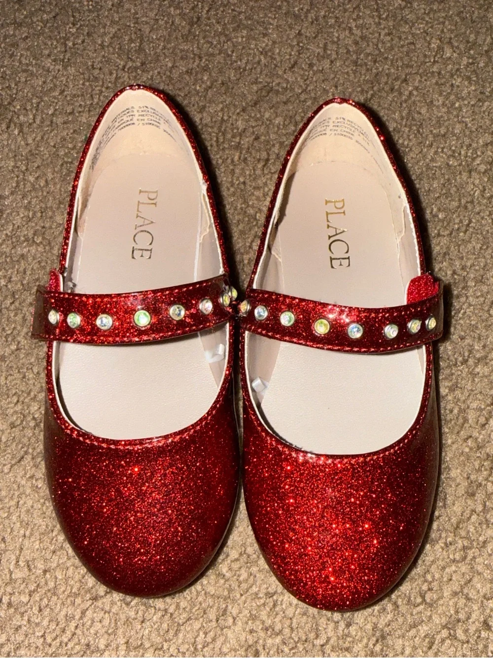 The Children's Place Red Glitter Mary Jane Flats with Pearl Strap
